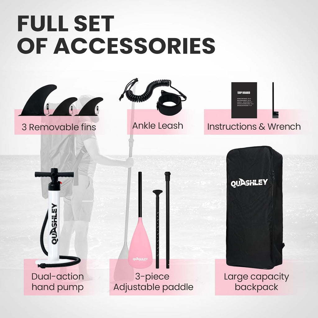 Quashley Inflatable Stand Up Paddle Board,Inflatable Paddleboards 32/34 Inch Wide,All Around SUP for Beginners with Lightweight Paddle,Hand Pump,Backpack,Leash,Durable & Portable iSUP Board