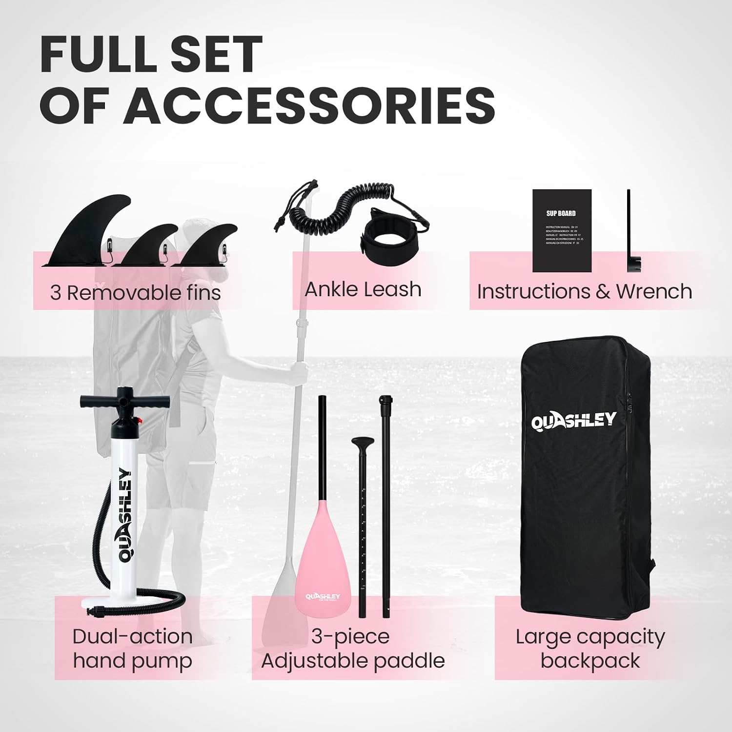 Quashley Inflatable Stand Up Paddle Board,Inflatable Paddleboards 32/34 Inch Wide,All Around SUP for Beginners with Lightweight Paddle,Hand Pump,Backpack,Leash,Durable & Portable iSUP Board
