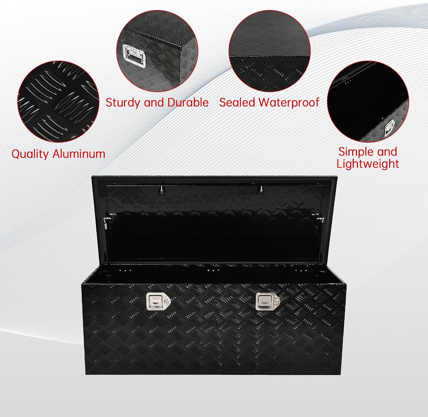 48''Inch Aluminum Truck Tool Box Truck Bed Toolbox Truck Trailer Chest Box Trailer Underbody Storage Organizer Waterproof Square Storage Organizer w/Lock & Keys Black(‎48' x19.5''x17.5'')