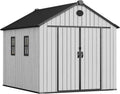 YITAHOME 8x10 FT Outdoor Storage Shed with Floor, Extra Thick Plastic Garden Shed for Bikes Tools Supplies, Waterproof Resin Shed with Lockable Doors, 2 Vision Windows & Vents for Patio, Gray