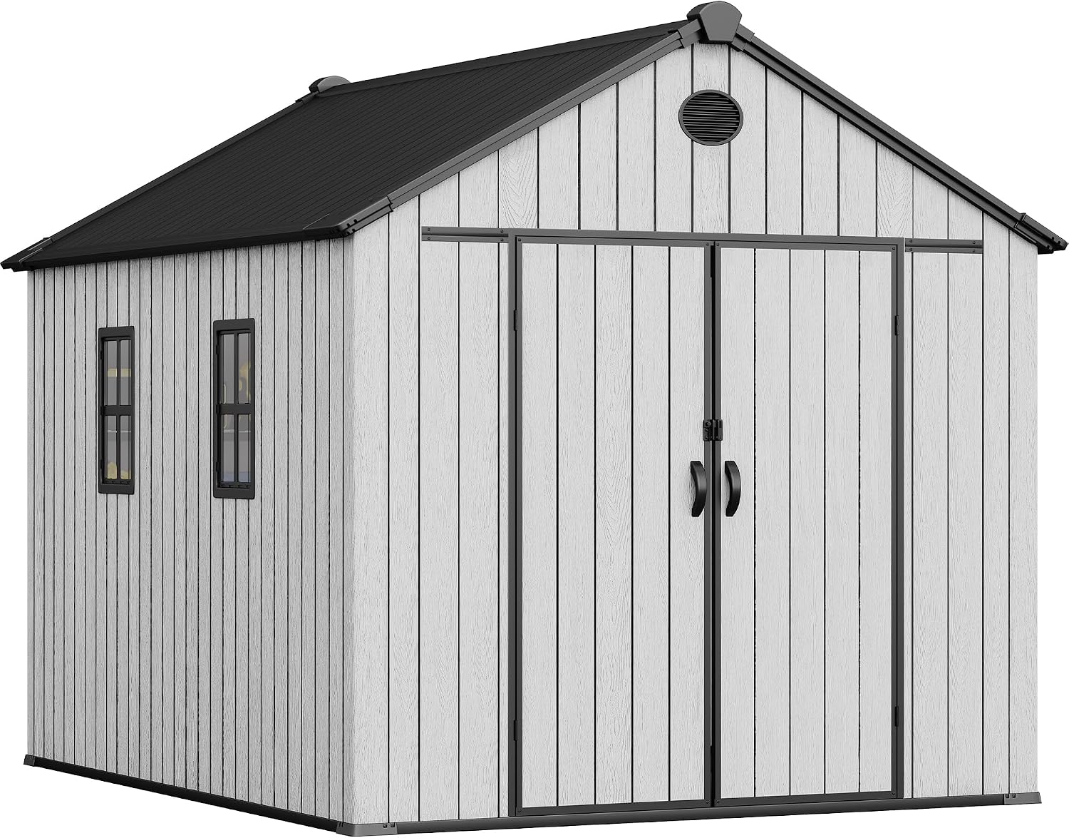 YITAHOME 8x10 FT Outdoor Storage Shed with Floor, Extra Thick Plastic Garden Shed for Bikes Tools Supplies, Waterproof Resin Shed with Lockable Doors, 2 Vision Windows & Vents for Patio, Gray