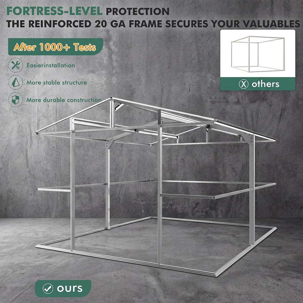 WACASA 10x12 FT Metal Shed Heavy-Duty | Military-Grade 20-Gauge Reinforced Frame with Powder Coating | 50 PSF Snow Load & 120 MPH Wind Rated | Garden Tool/Bike Skylight Building
