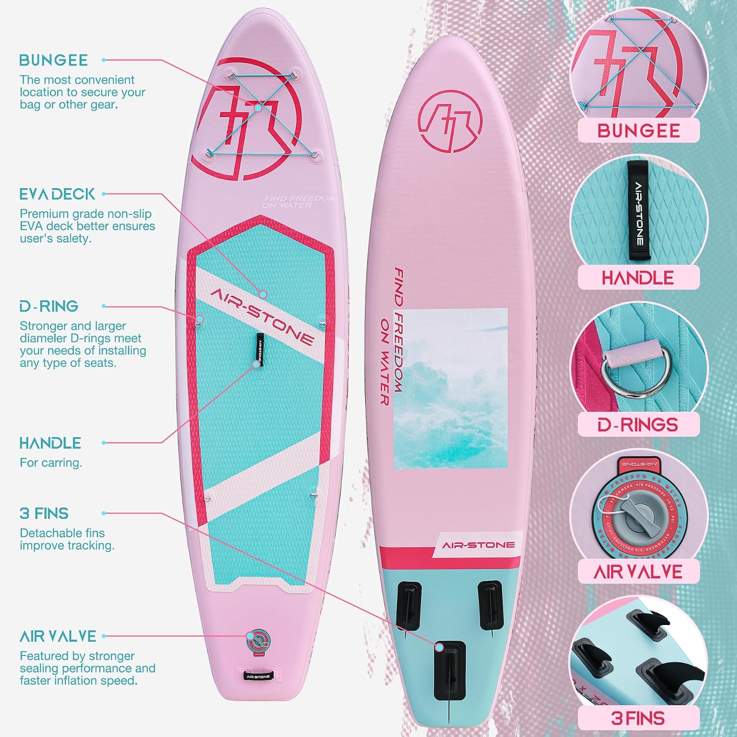 AIR-STONE 10'6' 450 lb Capacity，Inflatable Stand Up Paddle Board with sup Accessories Including Backpack, Repairing Kits, Non-Slip Deck, Leash, 3 Fins, Paddle and Hand Pump