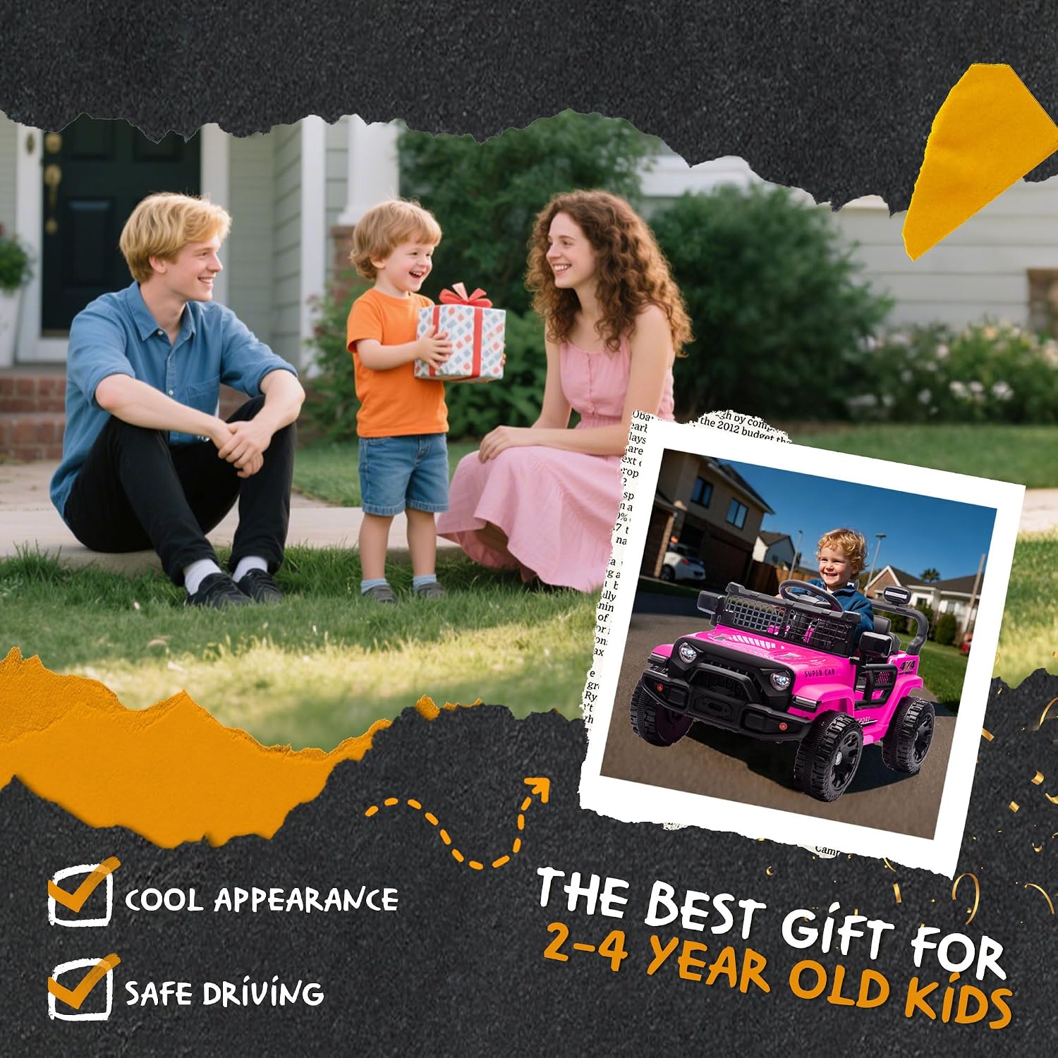 24V Ride On Jeep Car, Toddler Ride On Toys w/Parents Remote Control, One Seat Electric Car for Kids 2-4 with 4-Wheel Suspension, Bluetooth, Music, 1.86-3.11MPH Adjustable Speed, Pink