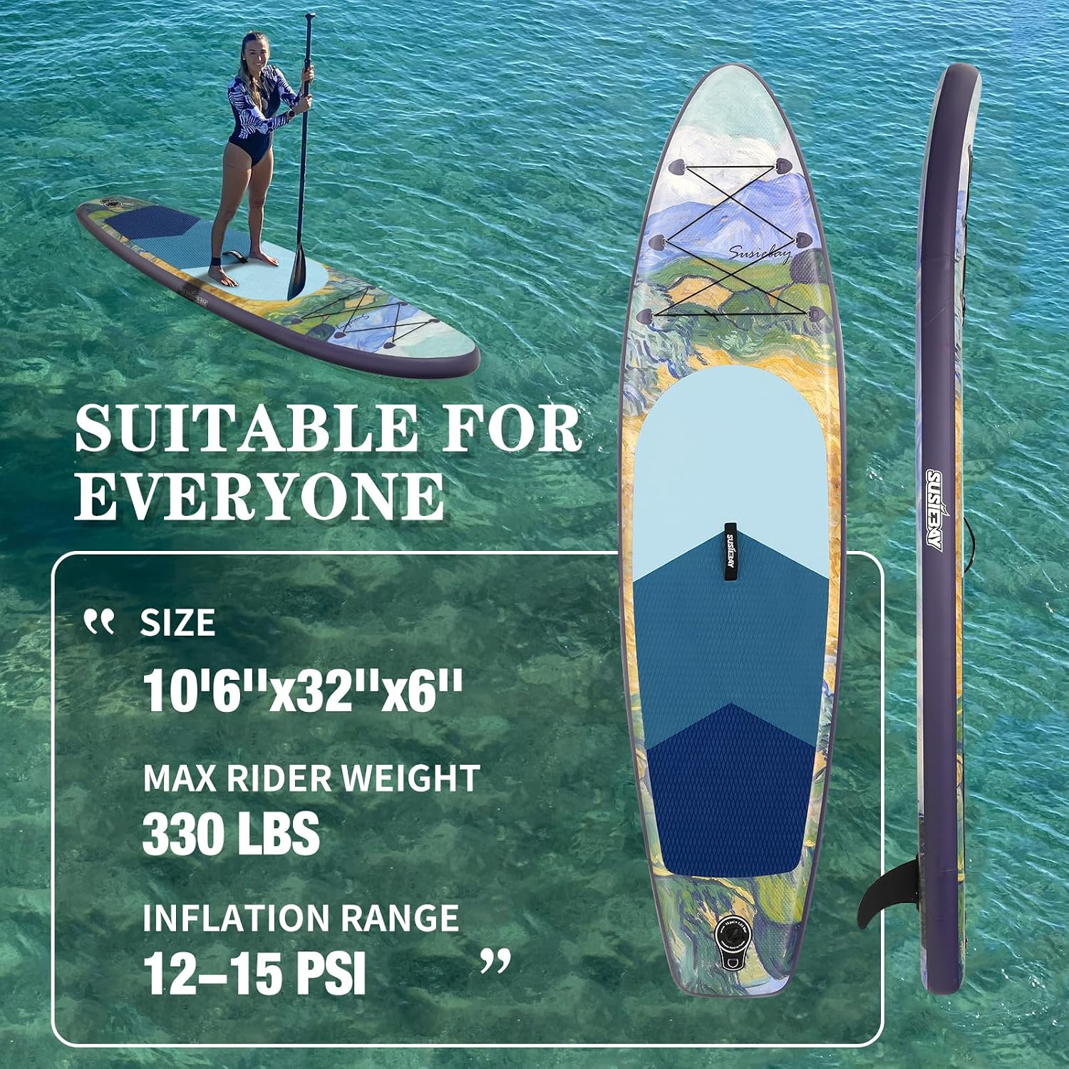Inflatable Stand Up Paddle Board, 11ft 10'6' Paddle Board for Adults & Youth, Durable SUP Accessories with Non-Slip Deck, Dual Hand Pump,10L Dry Bag,108L Backpack