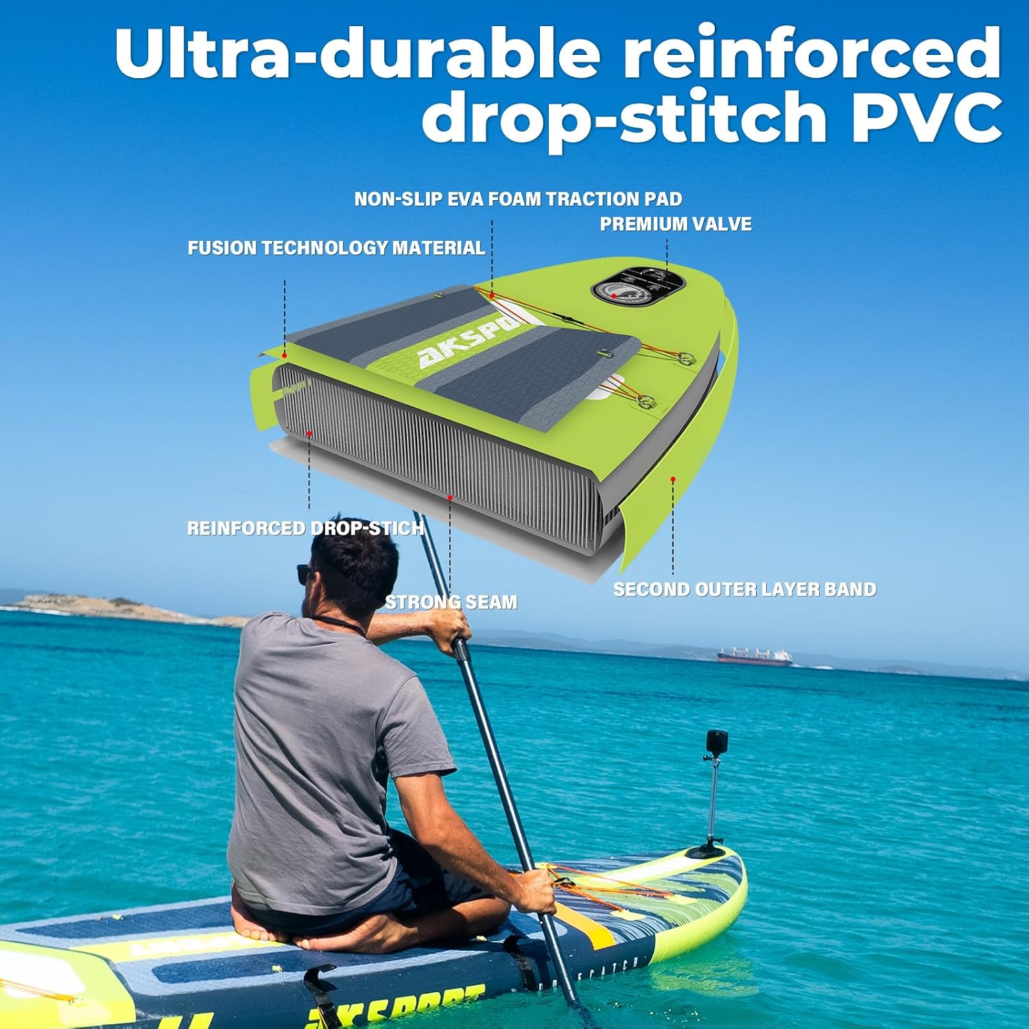 AKSPORT 11' Inflatable Stand-Up Paddle Board with Upgraded SUP Accessories Kit | Extra Wide 34' Design | Non-Slip Deck | Premium SUP Board for Adults & Youth of All Levels