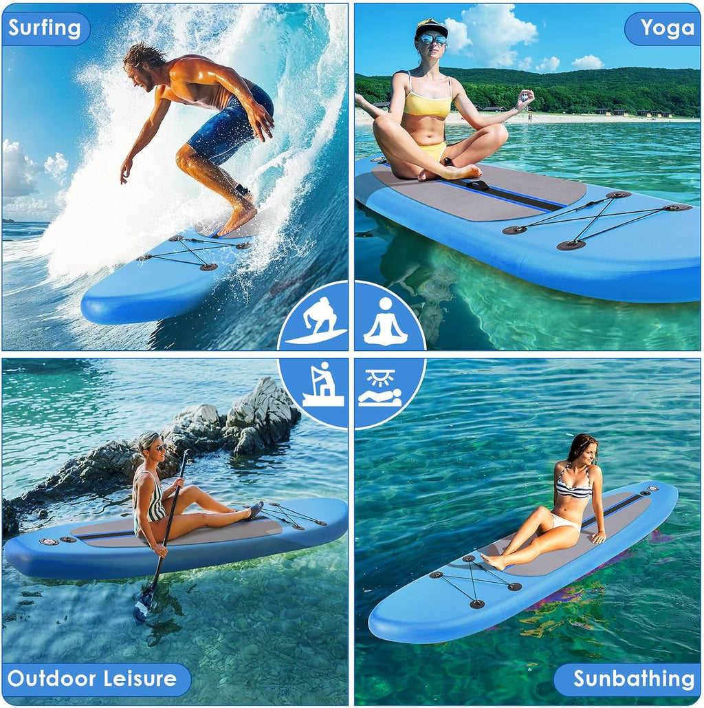 Clevich 10FT Stand Up Paddle Board, Inflatable Paddleboard with SUP Accessories & Carry Bag, Paddle, Hand Pump, Non-Slip Deck, Repair Kit,Leash, 400LBS
