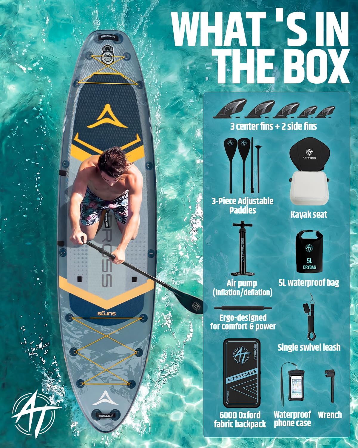 12'x36 Inflatable Paddle Board, 500lbs Extra Wide Stand Up Paddleboard for Adults with Premium SUP Accessories Kit & Backpack, Blow Up Kayak Non-Slip Stable Deck Boat for Yoga Fishing Surf