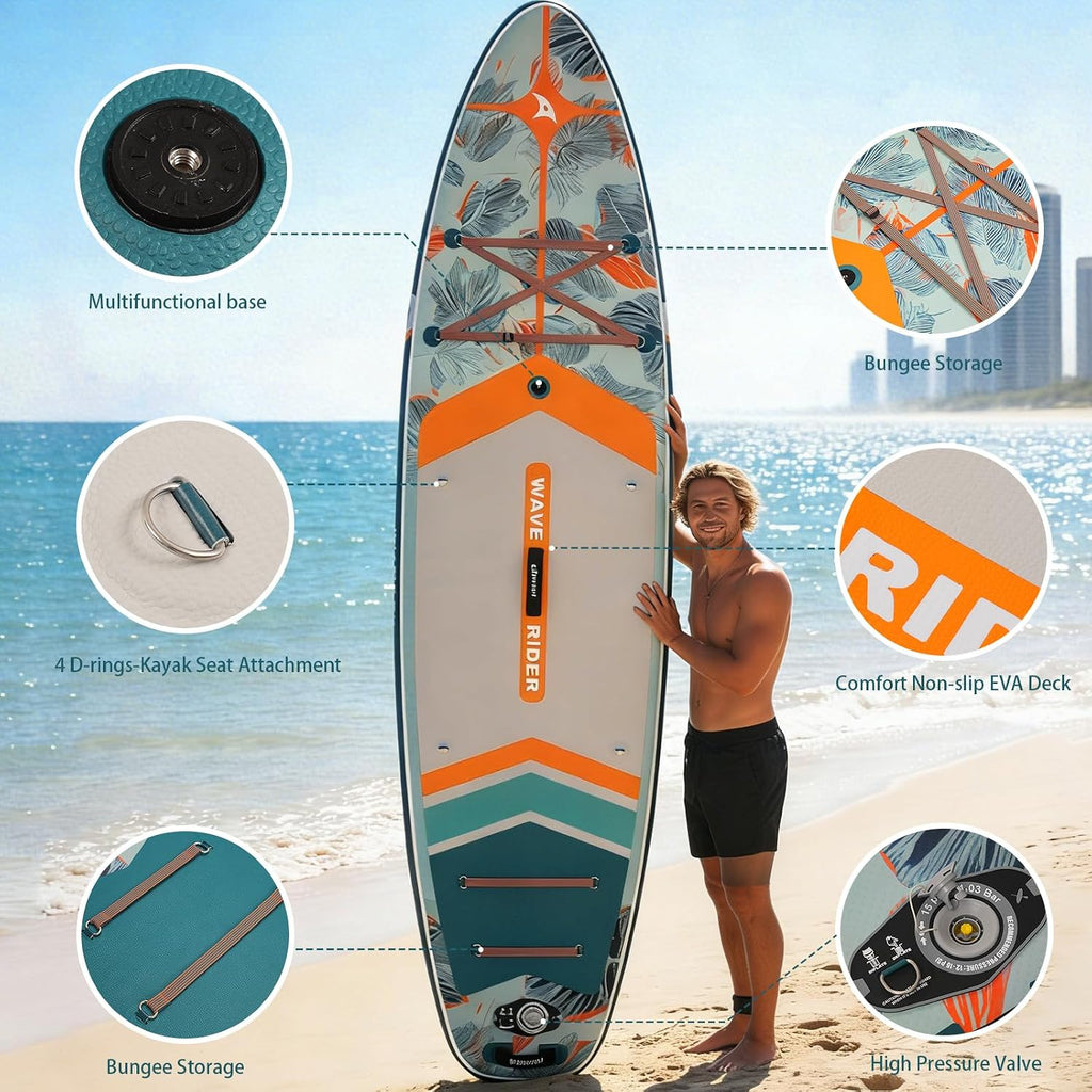 Quashley Inflatable Paddle Board Extra Wide Stand Up Paddleboards 11'×34' with All Premium Paddle Board Accessories,Inflatable SUP for Adults/Family,Beginner-Friendly,Removable Fin,Hand Pump