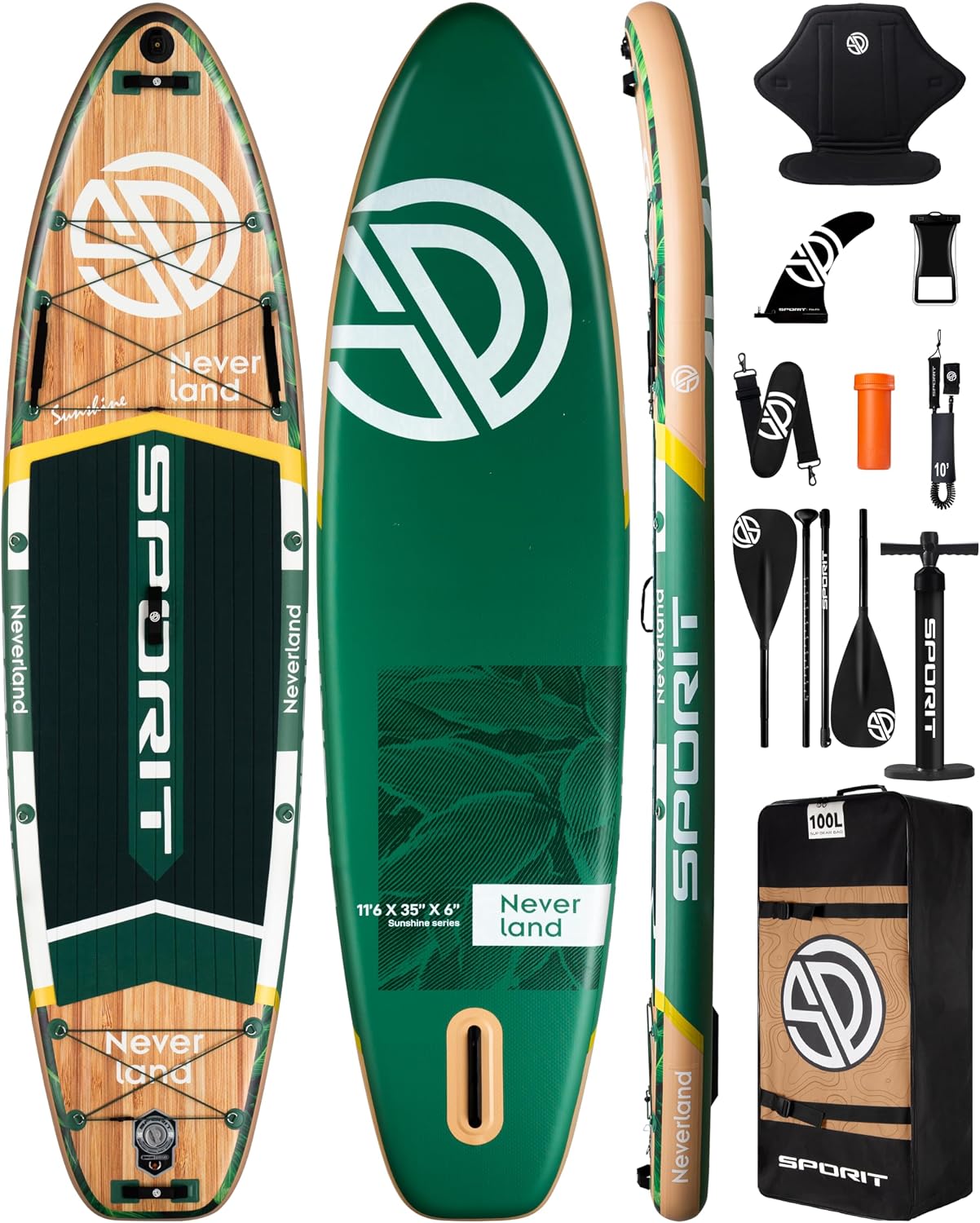 11'6×35' Super Wide Inflatable Stand Up Paddle Board, Ultra Stable SUP Board for Adults, 450lb Capacity with Shoulder Strap, 100L Backpack, Removable US Fin, Floating Paddle, Safety Leash