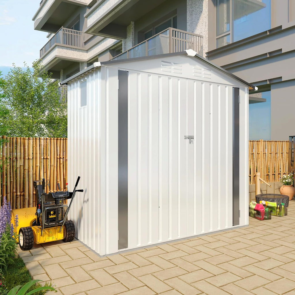 6x3.6FT Storage Shed, Outdoor Galvanized Steel Garden Shed with Lockable Door & Window, Waterproof Metal Tool Storage for Garden, Backyard, Patio, Lawn
