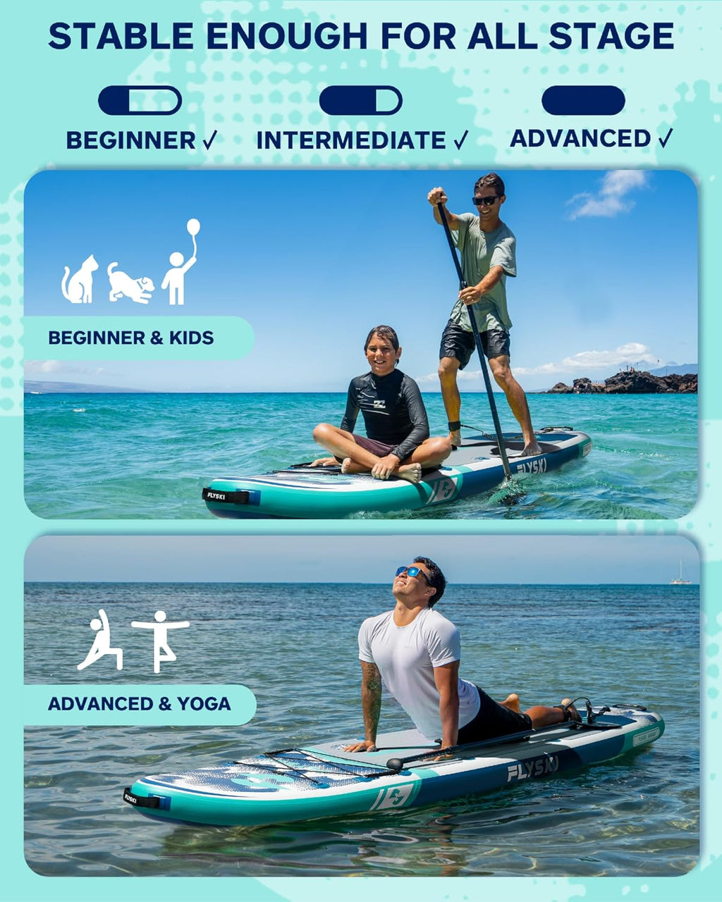 11'x34 Ultra Wide Paddleboards, Inflatable SUP&420lb Capacity for All Skill, Stand-up Paddle Board for Adults, Yoga/Fishing/Family, EVA Deck, US Fin, High-Pressure Pump, 100L Bag, Safety Leash