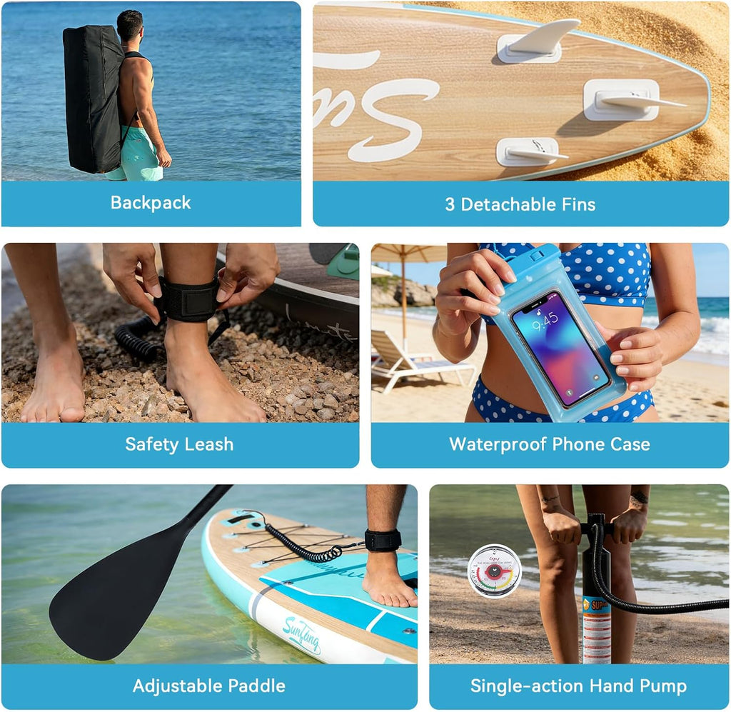 YUSING 11' Inflatable Stand Up Paddle Board with Kayak Seat, Non-Slip Deck SUP Paddle Board with Premium Kayak and SUP Accessories & Backpack, Portable Standing Boat for Youth & Adult