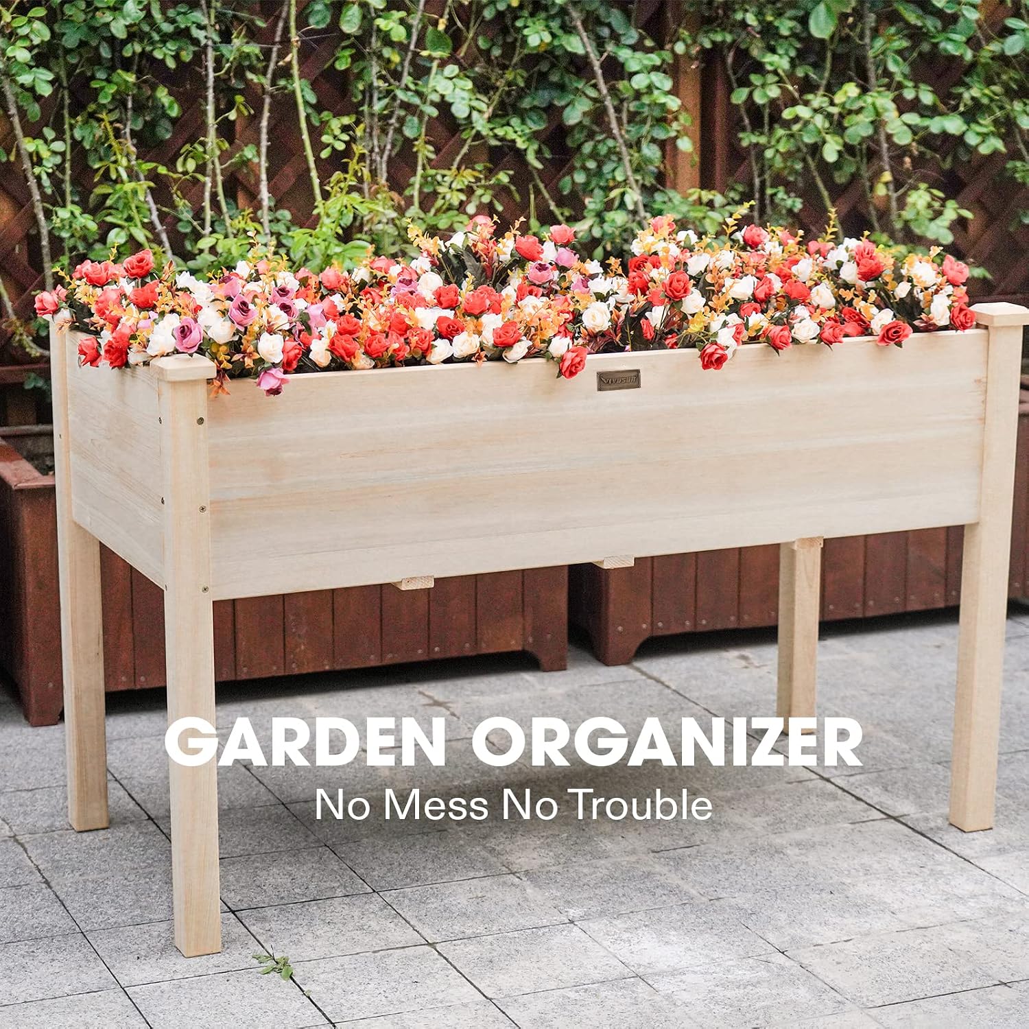 VIVOSUN Elevated Wooden Raised Garden Bed, 48 x 24 x 30 Inches, Outdoor Wood Planter Box w Bed Liner and Gloves for Garden, Patio, Balcony, Backyard and Outdoors, 220-Pound Capacity (Pack of 2)