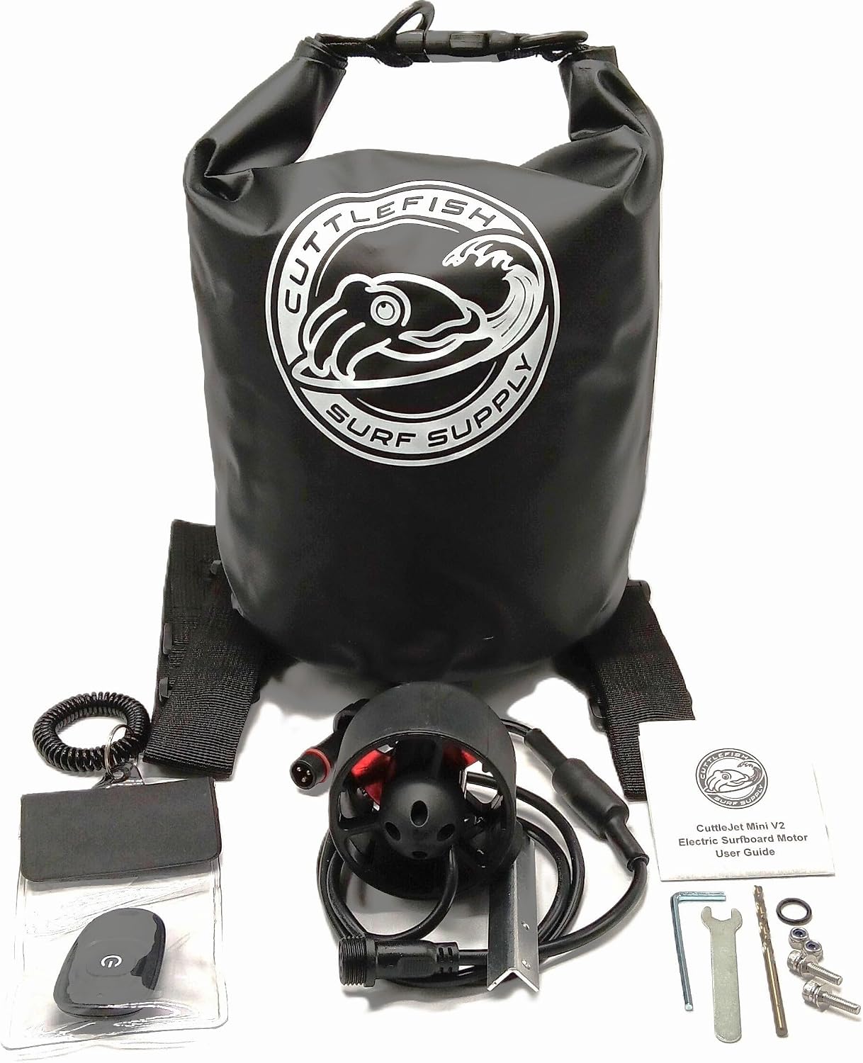 CuttleJet Mini V2 - Stand Up Paddle Board Motor Electric Fin Kit with 10L Waterproof Battery Bag and Wireless Remote Control - Cuttlefish Surf Supply