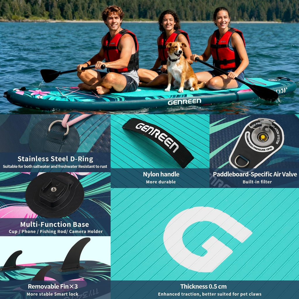 Paddle Board Stand up Paddle Board (Extra Large 11'*33/34') Newly Improved 2 Side Layers 450LBS Quality Inspection×5 (All-Season for JP customers) paddleboards Fishing Family Pet Friendly