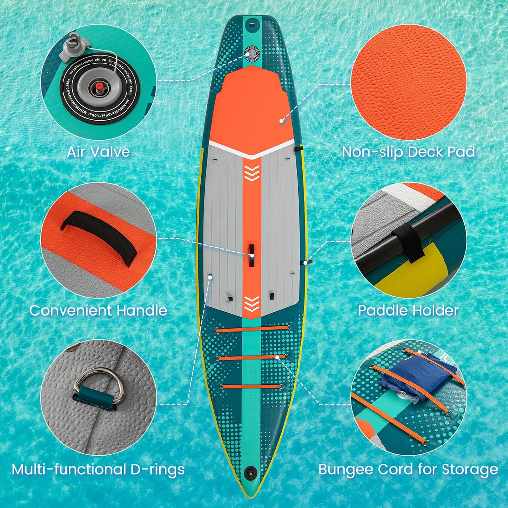 GYMAX Paddle Board, Inflatable SUP with Kayak Seat, Camera Mount, Direction Fin Paddle & Carry Backpack, Extra Wide Below Up Stand Up Paddle Boards for Adults & Youth Floating Fishing Water Exploring