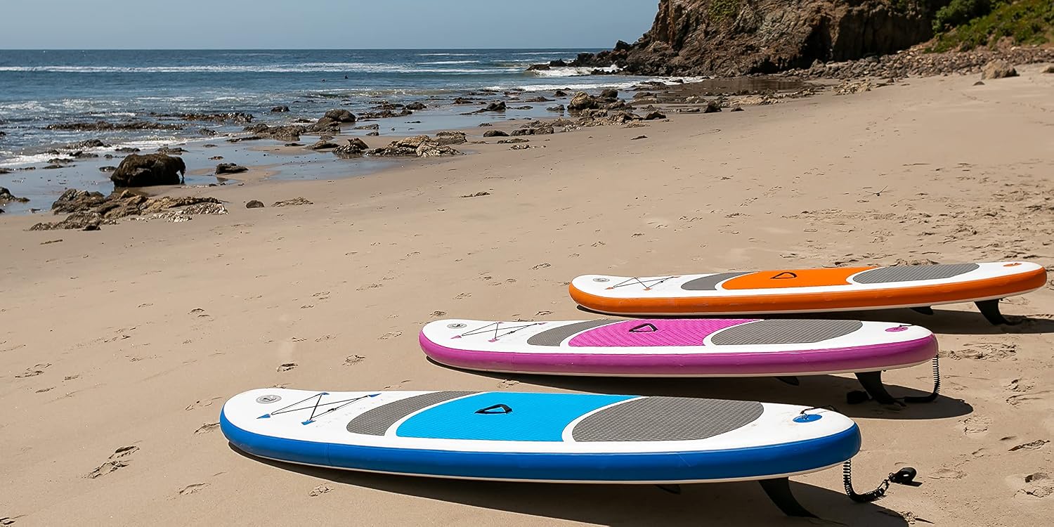 Crew Axel Inflatable Paddle Board 10'33'6' Extra Wide & Lightweight (18lb) Paddle Board – Premium SUP Set Includes 2 Bags, Floating Paddle, Camera Mount, 3 Fins, Dual Pump Kit