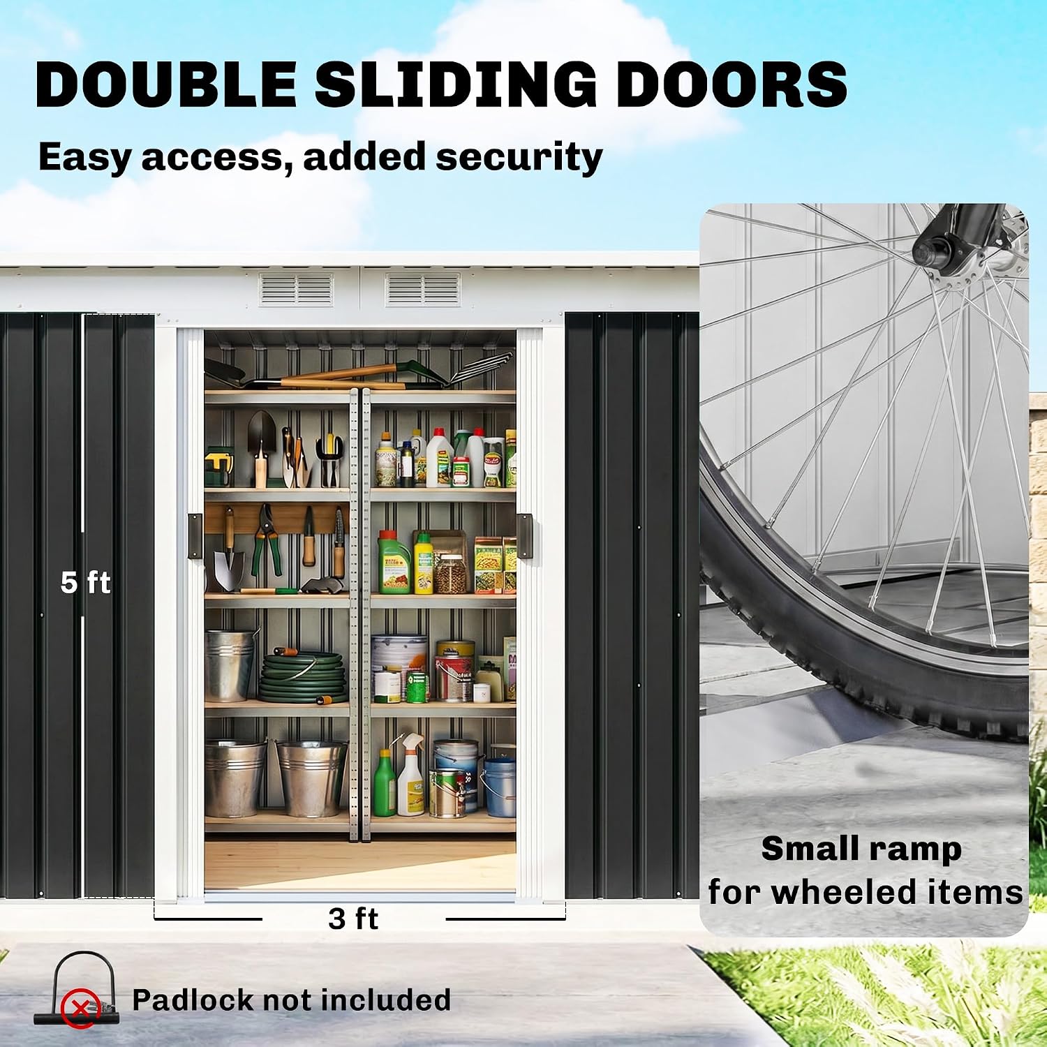 Outsunny 9' x 4' Outdoor Storage Shed, Metal Garden Tool House with Sloping Roof and Lockable Door for Backyard, Bike, Patio, Garage, Lawn, Gray