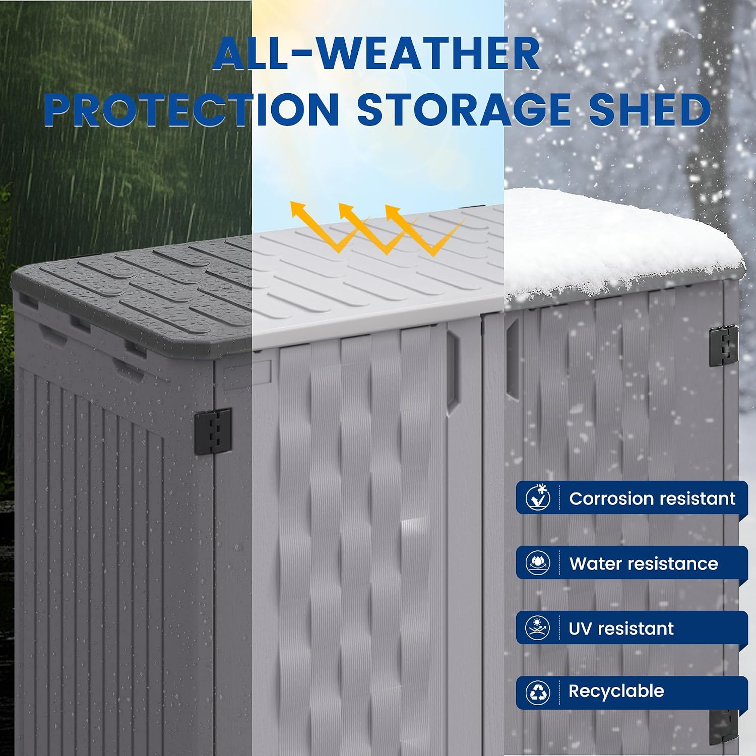 UDPATl0 34 Cu.Ft Horizontal Outdoor Storage Shed, Resin Outdoor Cabinet Waterproof & Lockable for Generator, Garbage Can Garden Tools