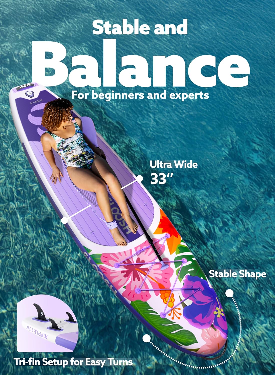 SLOOSH Inflatable Stand Up Paddle Board, 10'6' Paddle Boards with Premium Accessories, Non-Slip EVA Deck, Ultra-Light Carry Bag Pump, Ripple SUP for Youth & Adults of All Skill Levels