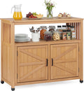 Mederlo Wooden Patio Bar Table with Storage, Cedar Outdoor Buffet Cabinet Sideboard, 42 x 18 x 37 in Serving Station with Double-Layer Tabletop for Patio, Deck, Backyard, Indoor