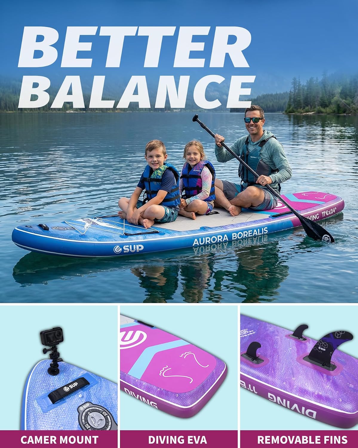 ESUP 11'6 ×34/35' Super Wide Inflatable Paddle Board with SUP Accessories, Extra Stable Stand Up Paddleboards for 2+1 Persons/Family/Beginner/Yoga, w/Shoulder Strap All-Round Sup Board