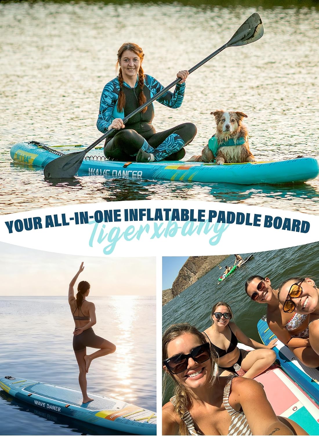 TIGERXBANG 11'6'/11'/10' Inflatable Paddle Board with Complete Accessories, Versatile Premium Paddle Boards for Adults/Youth, Stand Up Paddle Board Polar/Wave/Sunny Wave Collection