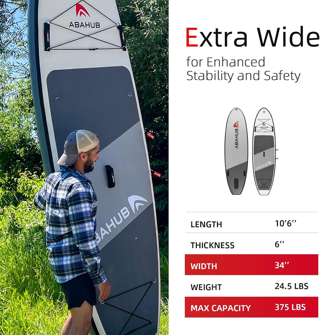 Abahub Inflatable SUP, Wide 10'6' x 31'/34' iSUP, Standup Paddleboard with Adjustable SUP Kayak Paddle, for Yoga, Paddle Board, Kayaking, Surf, Canoe, Fishing