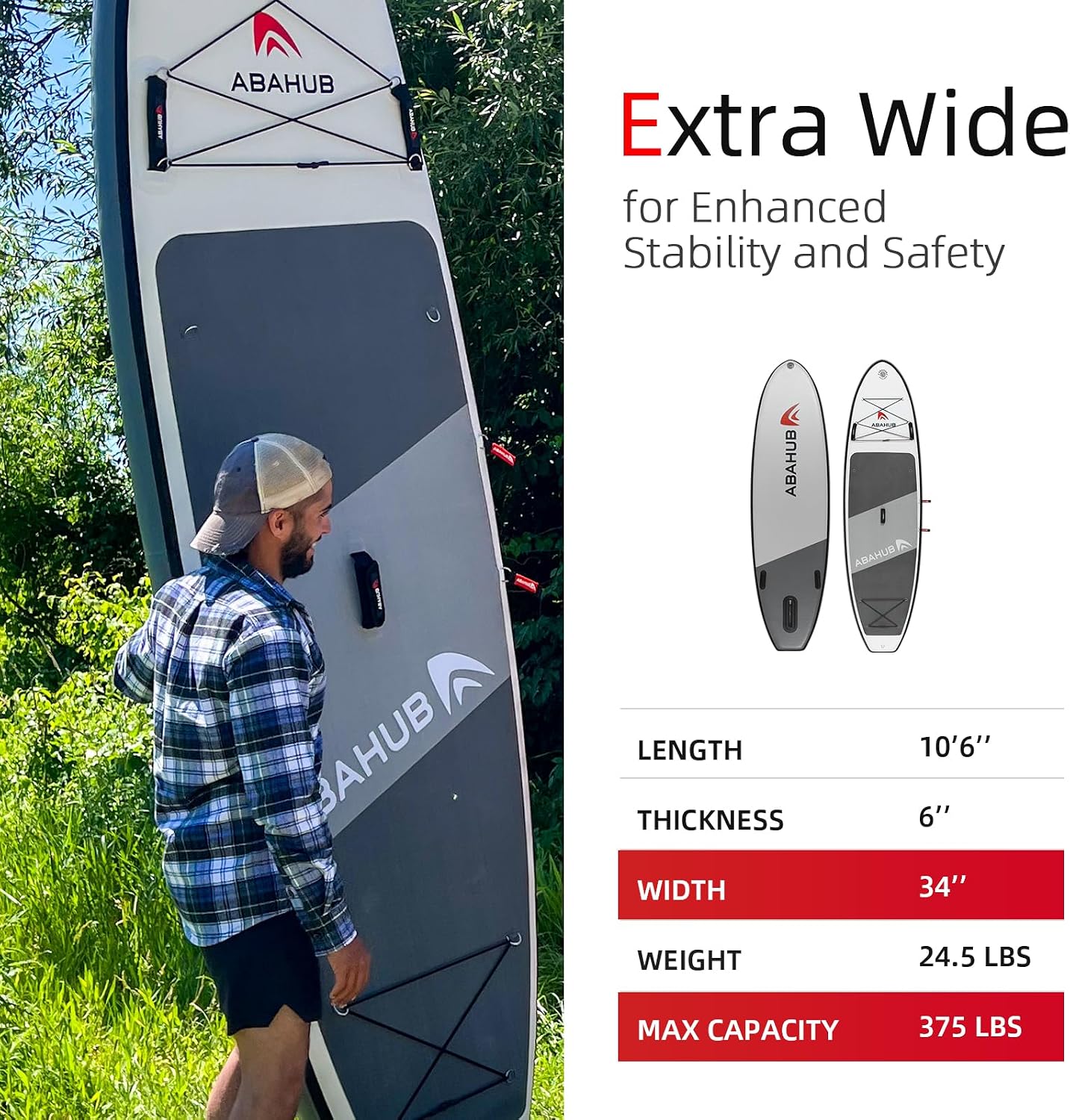 Abahub Inflatable SUP, Wide 10'6' x 31'/34' iSUP, Standup Paddleboard with Adjustable SUP Kayak Paddle, for Yoga, Paddle Board, Kayaking, Surf, Canoe, Fishing
