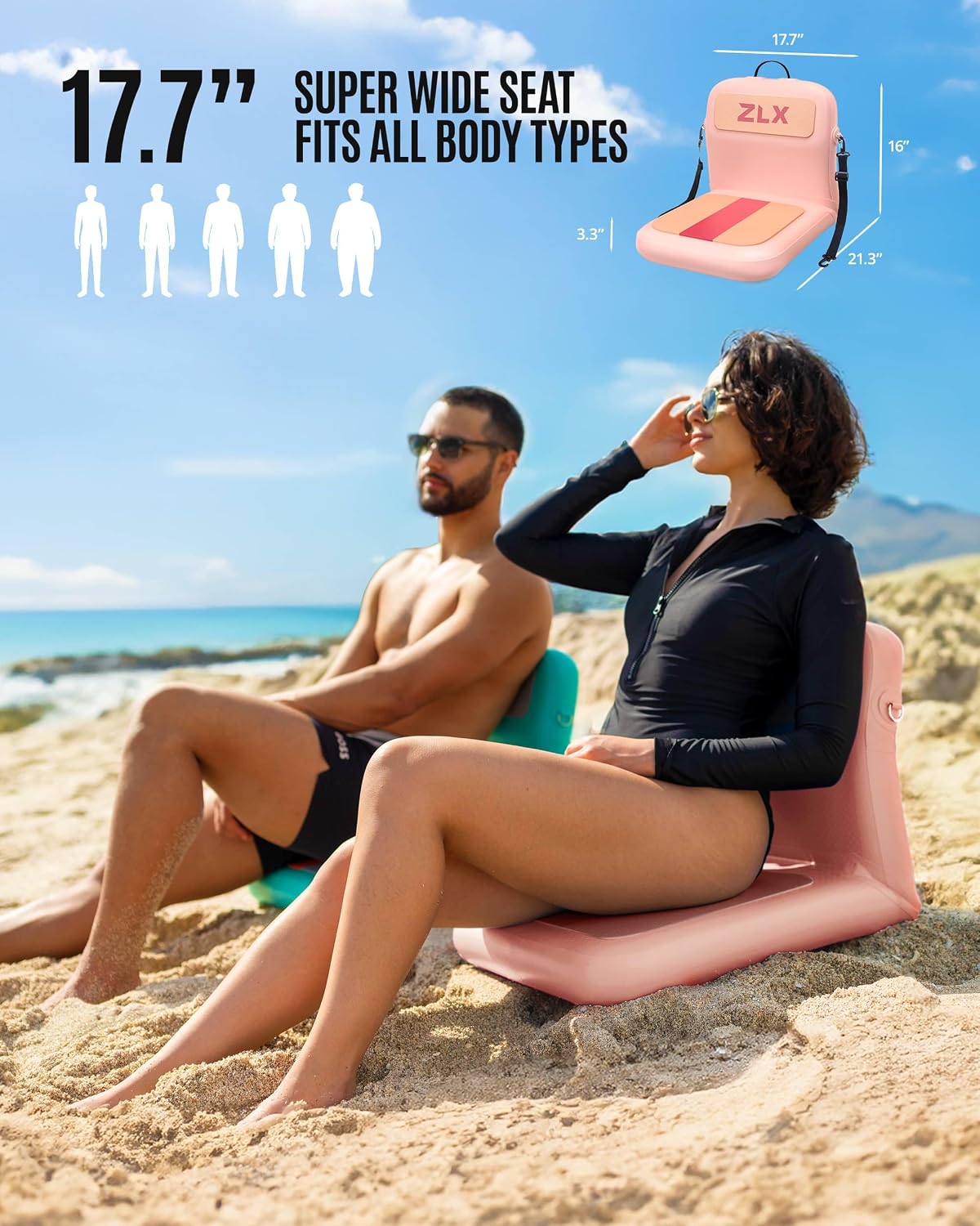 ZLX Paddle Board Seat with Back Support, Portable Kayak Seat, Air Pump Included, Universal Inflatable Seat for Adults, Foldable Ergonomic Design, Easy Install for Outdoor Fishing/Kayaking/Camping