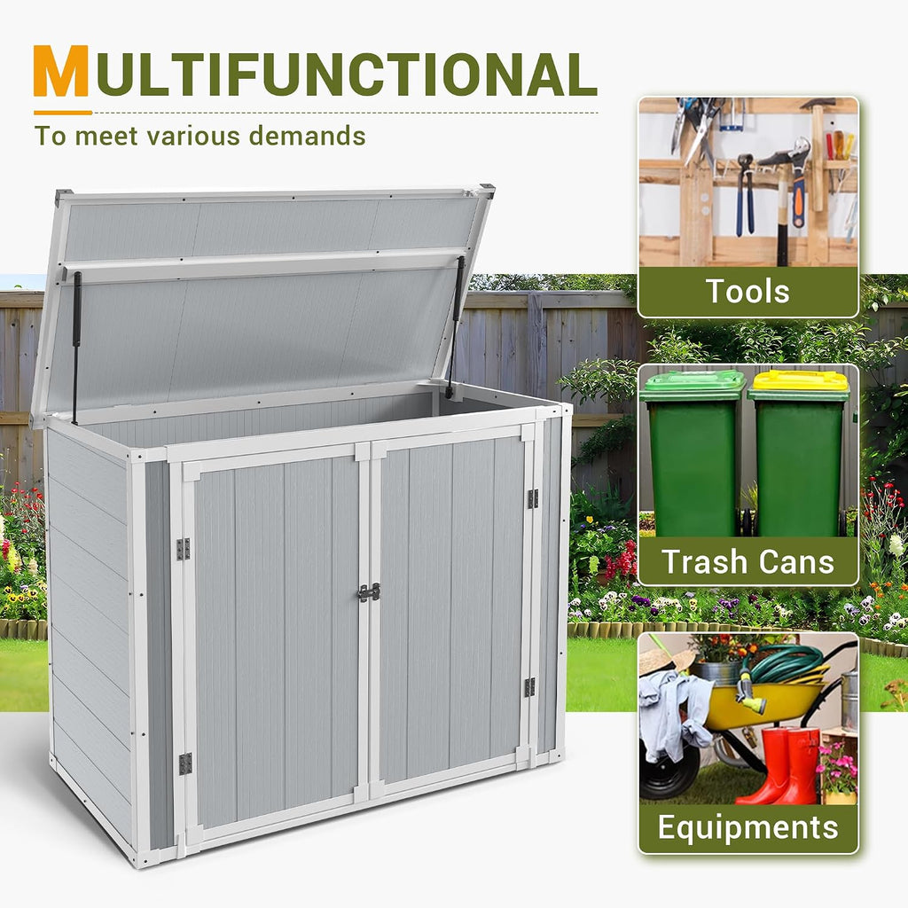 Outdoor Horizontal Storage Sheds 41 Cu.ft Resin Large Storaged Box with Floor Thickened & Gas Spring, Easy to Assemble, Prefect for Garden, Patios, Backyards