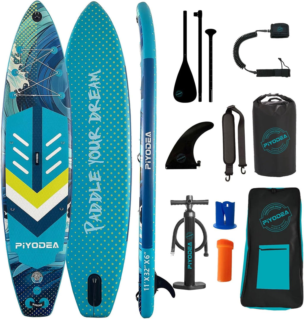 Paddle Boards for Adults, 10'6'/11'/11'6' Inflatable Paddle Board, Super Non Slip Eva, Stand Up Paddle Board with Removable Fins, Adjustable Paddle, Pump, Shoulder Strap, Leash, Standing Boat