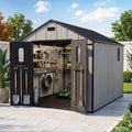 Domi 8x10Ft Resin Outdoor Storage Shed with Floor, Plastic Garden Storage Shed, Outside Weatherproof Storage Building for Tools, Bike, Lawn Mower, Patio, Backyard