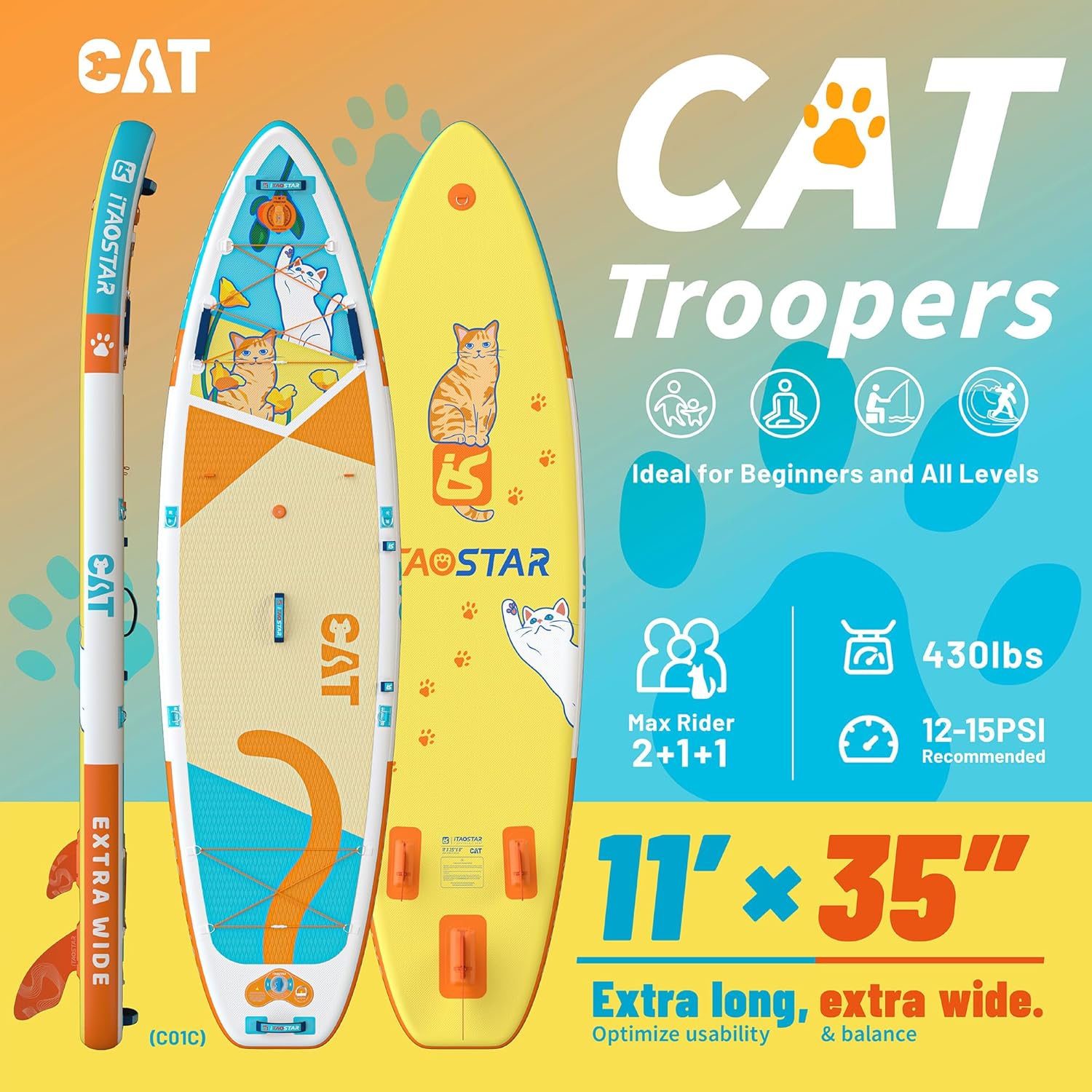 iTAOSTAR Pets 8'×29' / 11'×35' / 11'6'×34'/11'×34' Inflatable Paddle Board, One-Stop Premium SUP Accessories, Extra Wide Paddle Board for More Balance, Tailored Fins for More Fun