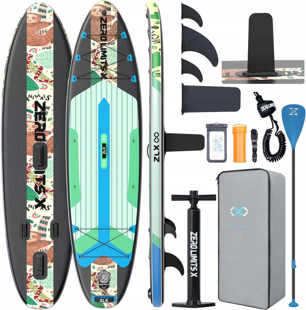 ZLX Inflatable Stand Up Paddle Board, 10'6' SUP Non-Slip Stable Deck Pad, Unique Center Fin, Premium Accessories, Paddleboard for Adults, Beginners, All Skill Levels