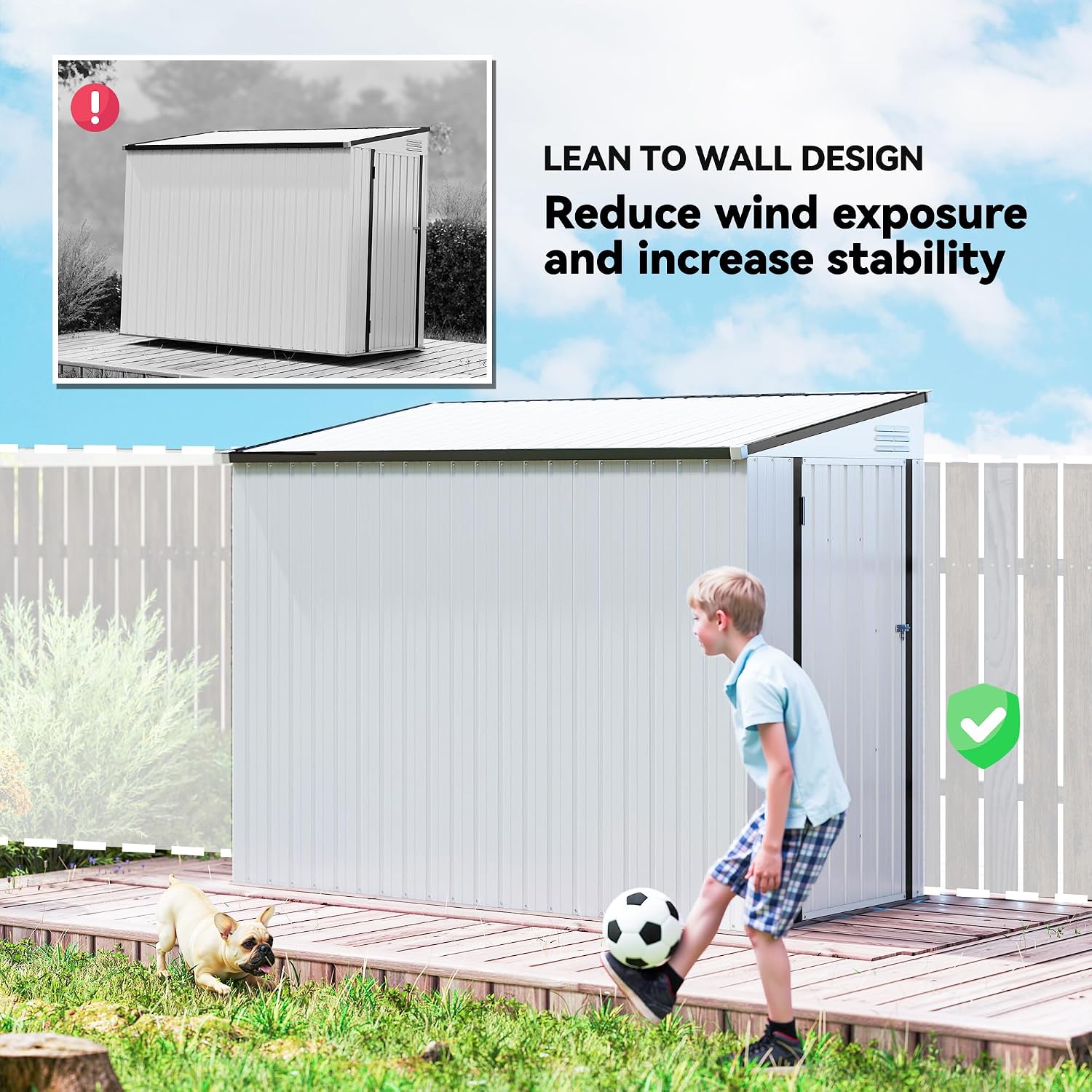 Outsunny 4' x 7.7' Metal Outdoor Storage Shed, Lean to Storage Shed, Garden Tool Storage House with Lockable Door and 2 Air Vents for Backyard, Patio, Lawn, White
