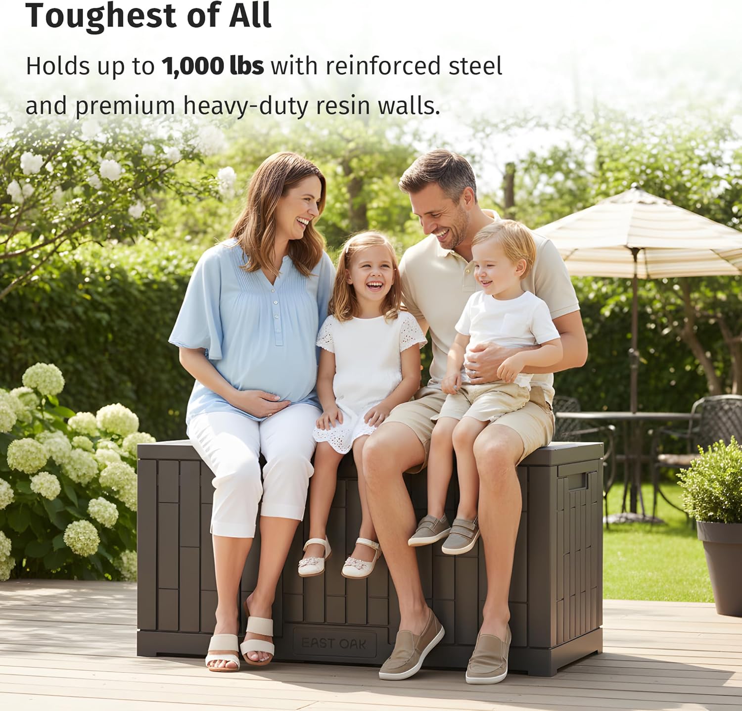EAST OAK 120 Gallon Outdoor Storage Box, Large Resin Deck Box with Reinforced Stainless Steel Support, Waterproof & UV-Resistant Patio Storage Boxes for Cushions, Garden Tools & Pool Accessories, Grey
