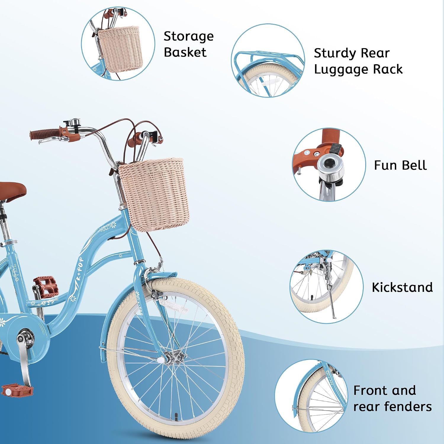 Girls Bikes Ages 8-12, 20 Inch Girls Bike Kids Bicycle with Basket, Lightweight Kids' Bicycles with Front and Rear Brakes, Cruiser Bike for Children, Multiple Colors