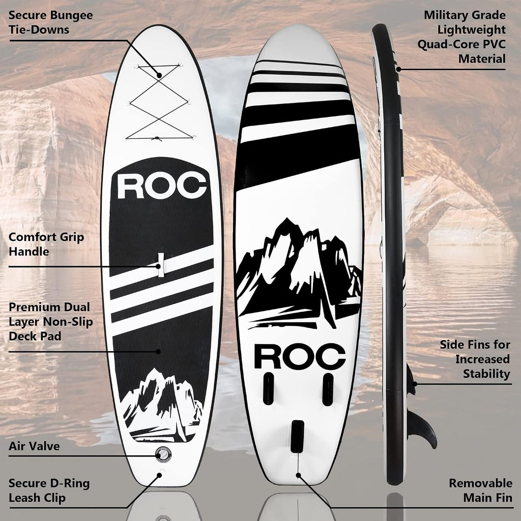 Roc Inflatable Stand Up Paddle Board with Premium SUP Paddle Board Accessories, Wide Stable Design, Non-Slip Comfort Deck for Youth & Adults