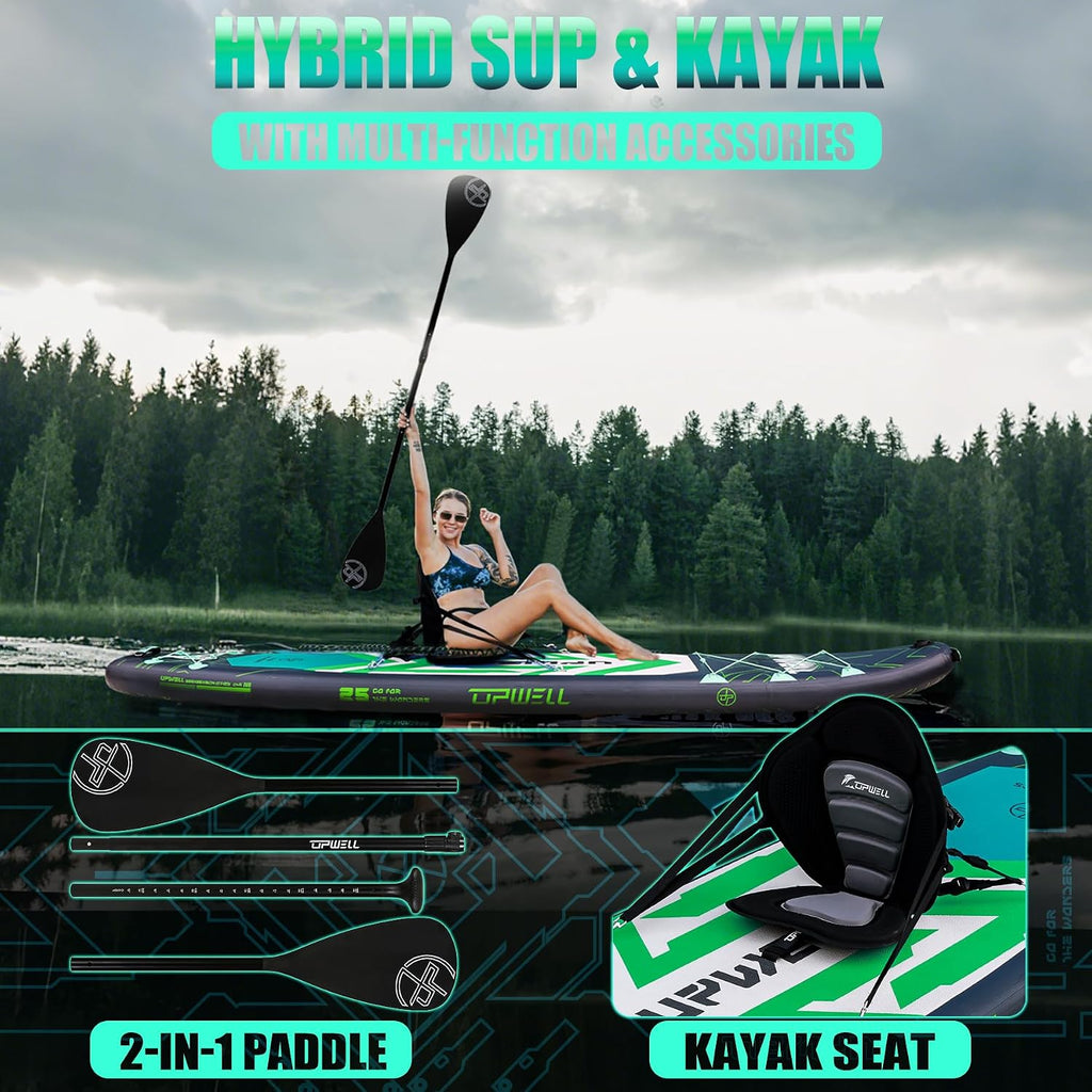 UPWELL 11'6'×35' Extra Wide Inflatable Paddle Board, Stand Up Paddle Board for Youth & Adults, Stable Design, Premium SUP Accessories, 120L Backpack, 10L Dry Bag, Paddle, Leash, Hand Pump, US Fins