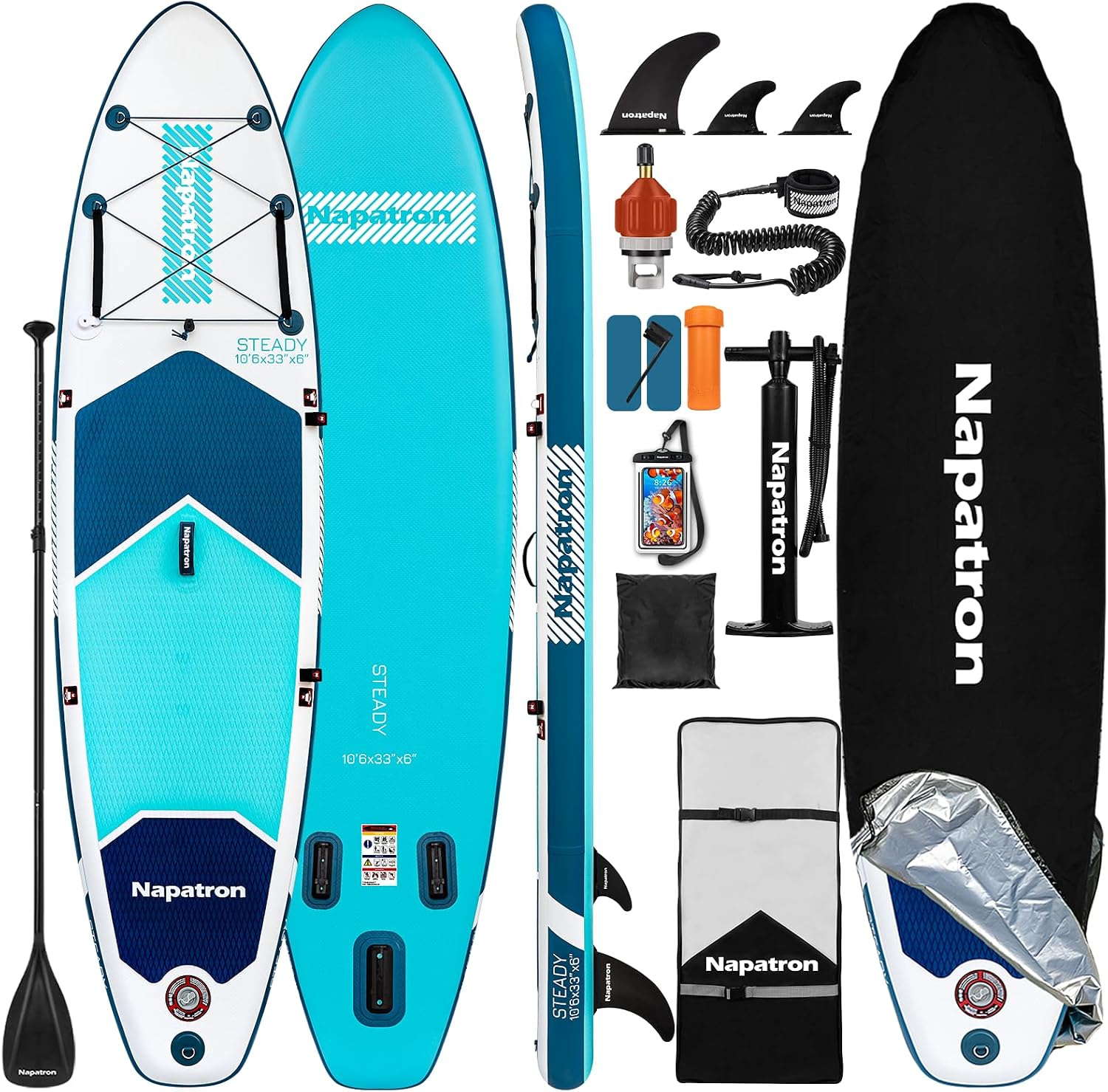 Napatron Inflatable Paddle Board, 10'6' Ultra Lightweight SUP with Adjustable Paddle, Anti-Slip Deck,Coiled Leash & Carry Bag,Stable All-Around Stand Up Paddle Board for Adults