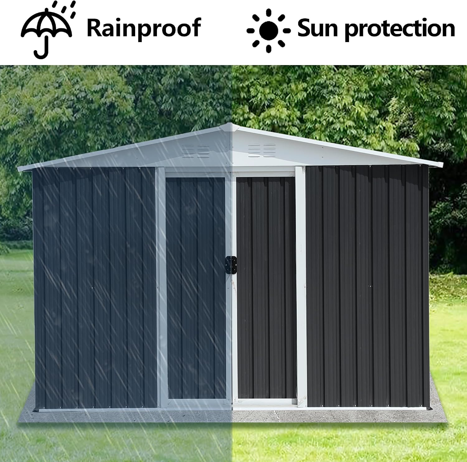 YOPTO 8x6 FT Outdoor Storage Shed,Metal Shed with Sliding Door & Air Vent,Garden Shed W/Sloped Roof,All Weather Waterproof Tool House for Backyard,Patio,Garage,Lawn,Grey