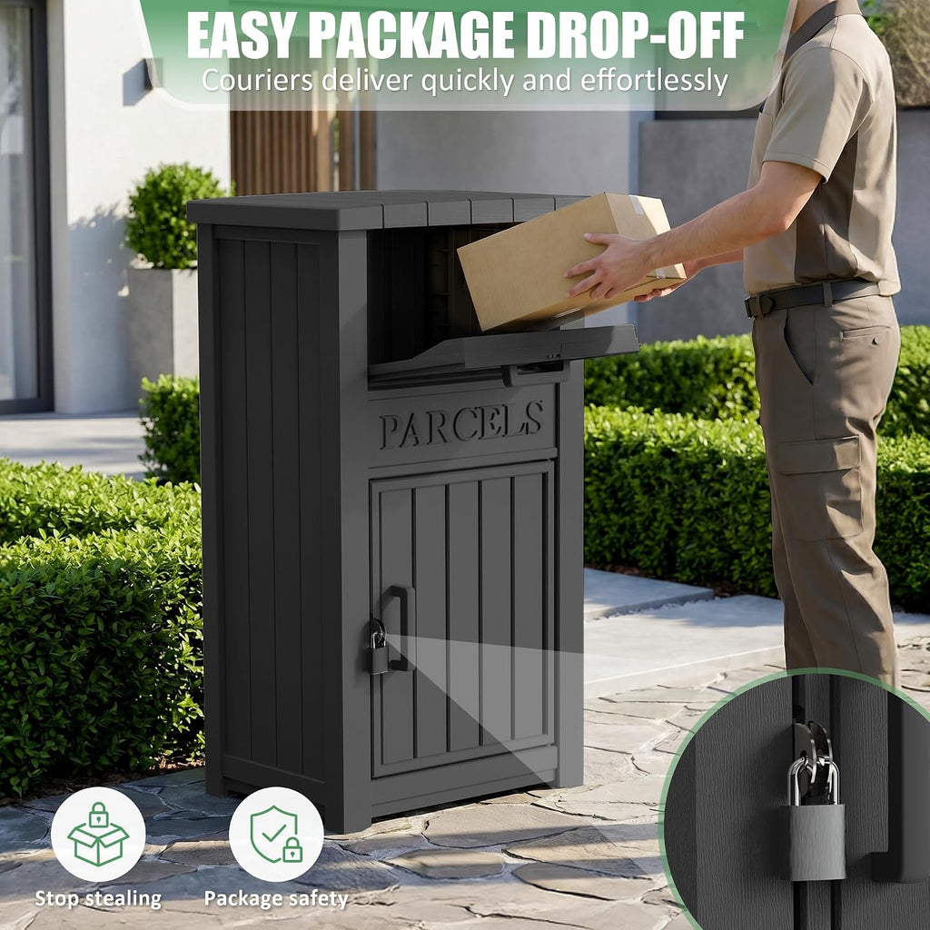 Large Package Delivery Boxes for Outside Waterproof Parcel Drop Storage Box UV Resistant Resin Lockable Secure for Outdoor Porch Patio (Black)