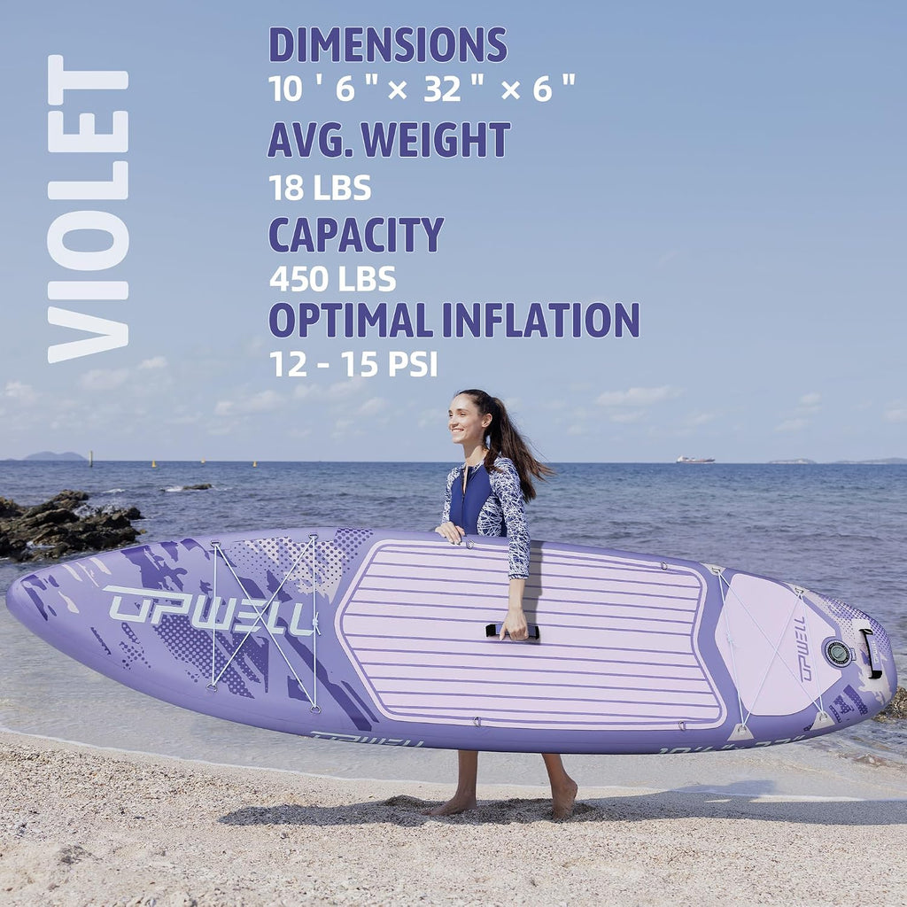 UPWELL 10'6'/11'/11'6' Inflatable Paddle Board, Stand Up Paddlboard for Youth & Adults, Stable Design, Premium SUP Accessories, Backpack, Leash, Hand Pump, Fins