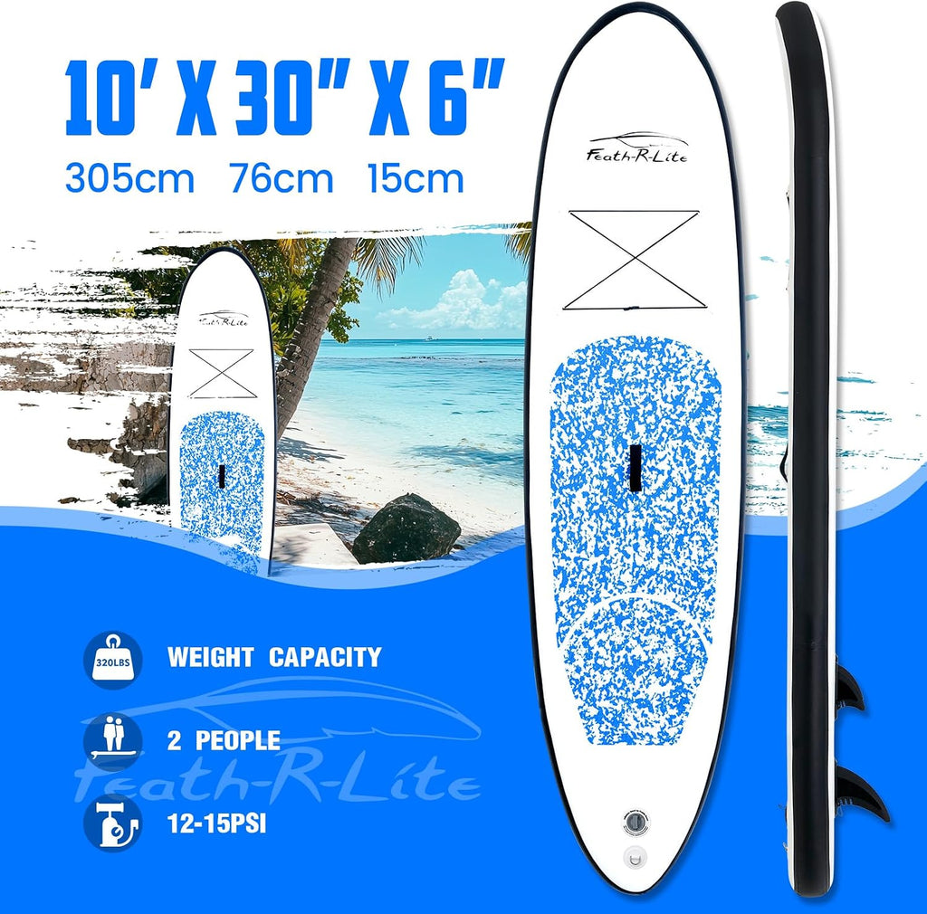 FEATH-R-LITE Inflatable Ultra-Light 10'×30''/10'6''×33'' Stand Up Paddle Board for All Skill Levels with Premium SUP Paddleboard Accessories,Non-Slip Comfort Deck for Youth & Adults
