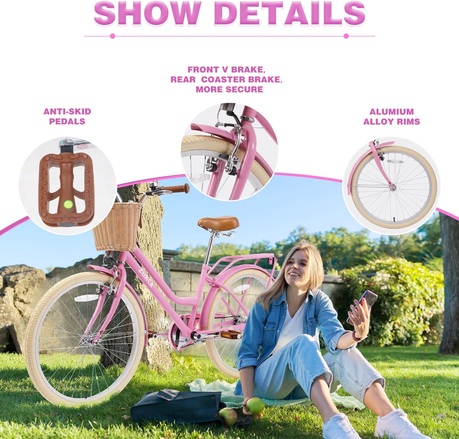 20 Inch Girls Bike ，Girls Bike with Basket for 7-10 Years Old Kids，No Training Wheels Included ，Single Speed,Multiple Colors
