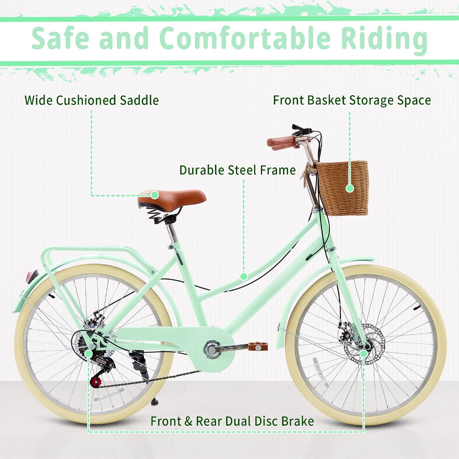 DEYGIA Kids Bike, Retro Cruiser Bike for Girls, 20 24 Inch 7-Speed Kids Bicycles for Ages 6-14 Girls Youth with Rattan Basket, Dual-Disc Brake Carbon Steel Frame Lightweight Bicycle, Multiple Colors