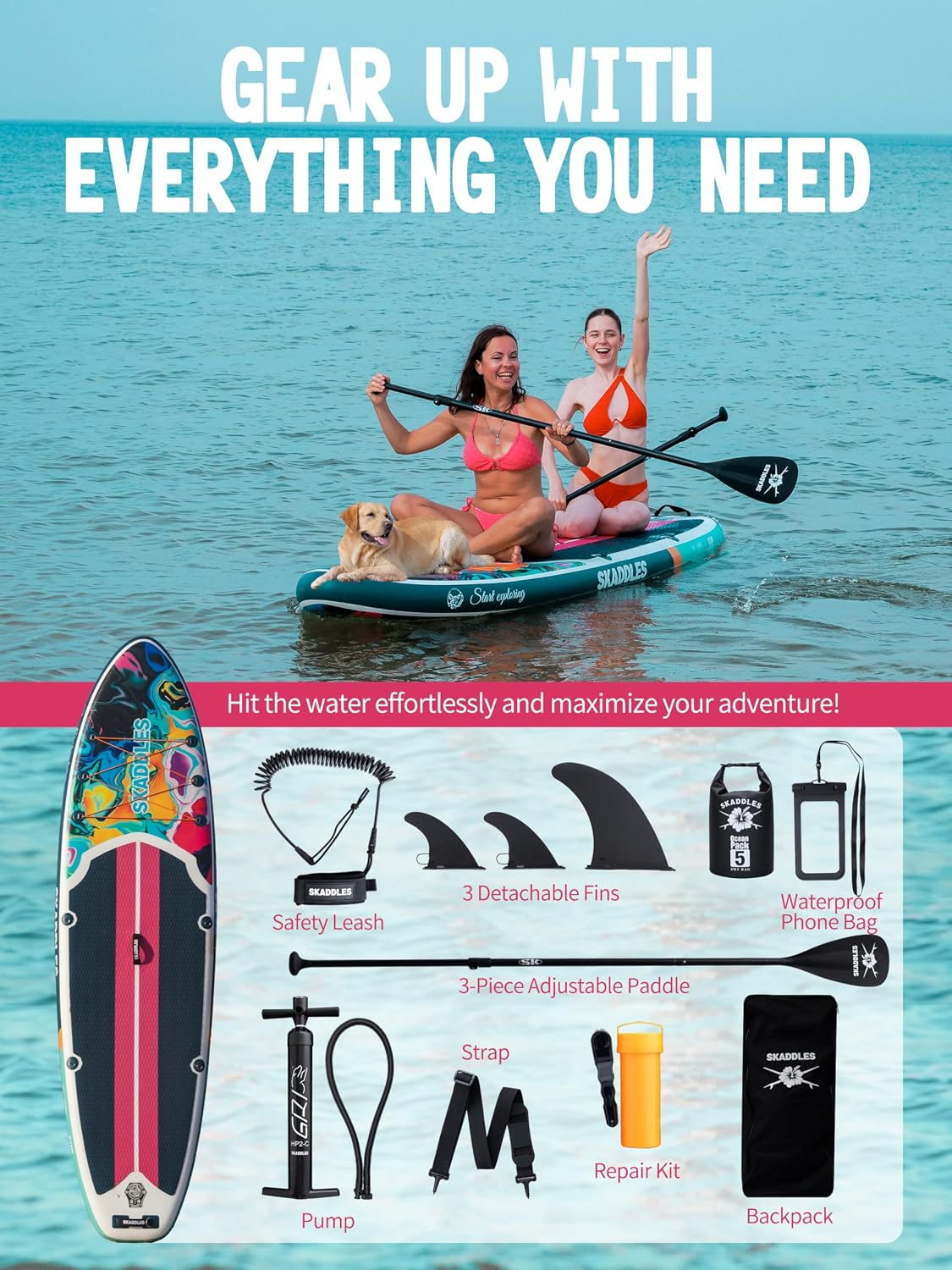 10'6'' Inflatable Stand Up Paddle Board (SUP) for Adults and Youth with Non-Slip Deck – Complete Accessories Kit, for Fishing, Yoga, Fitness & Family Fun