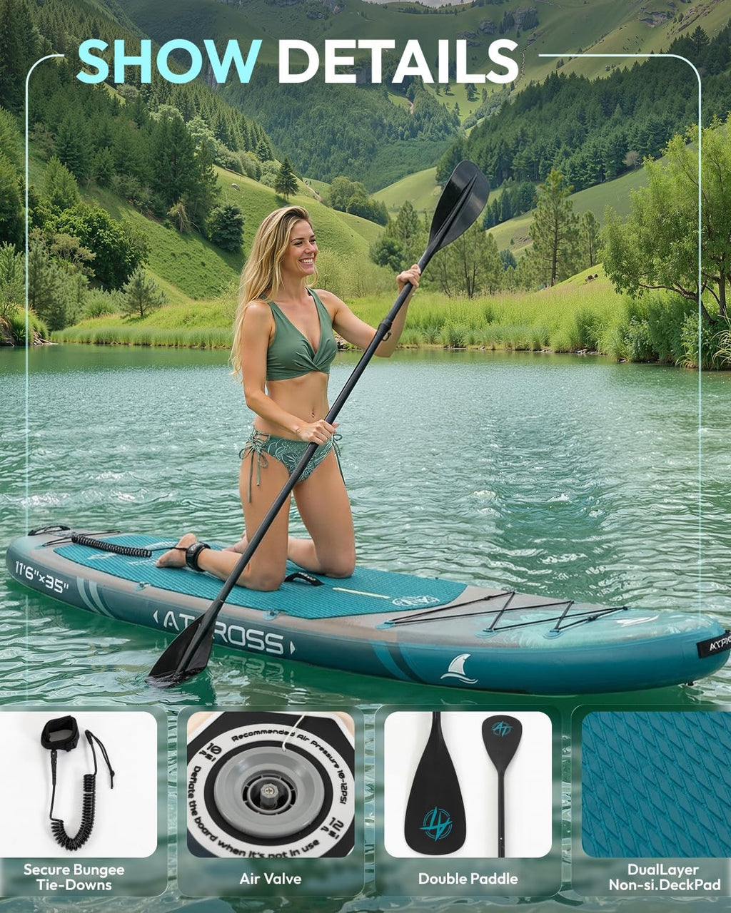 11'6'x35' Inflatable Paddle Board, 450lbs Extra Wide Stand Up Paddleboard for Adults with Premium SUP Accessories Kit & Backpack, Blow Up Kayak Non-Slip Stable Deck Boat for Yoga Fishing Surf